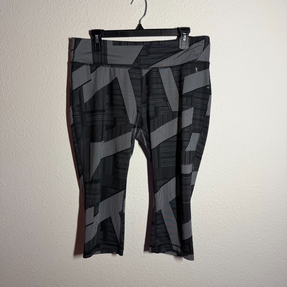 Danskin Now Leggings Pants Womens L Black Stretch Geometric Cropped Drawstring